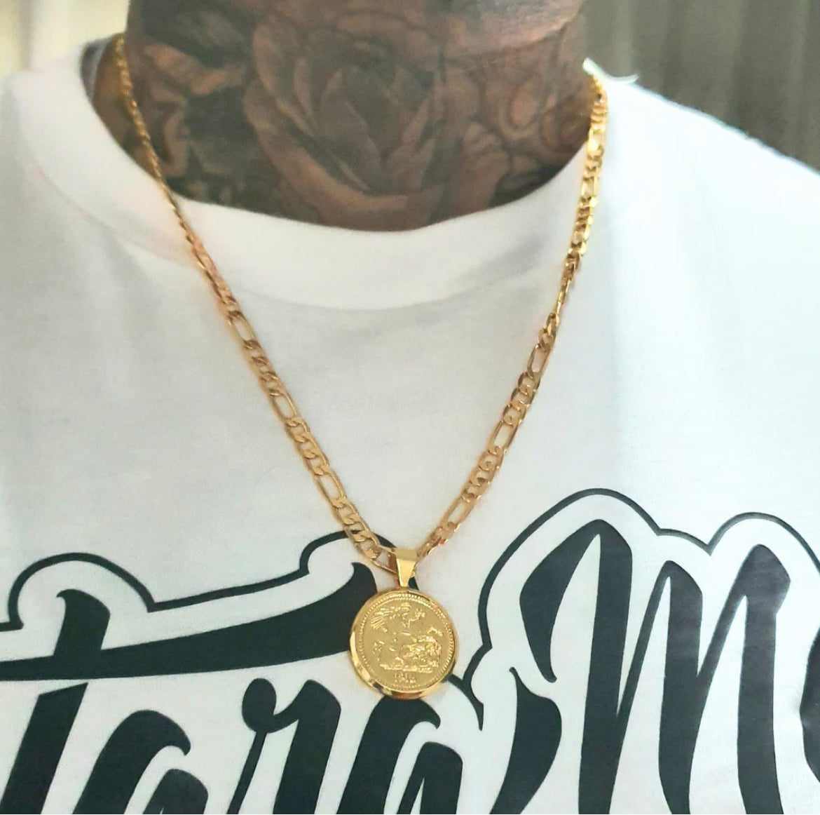 19K Gold Filled Stamped Tarnish Proof Customized Full Sovereign Pendant Necklace