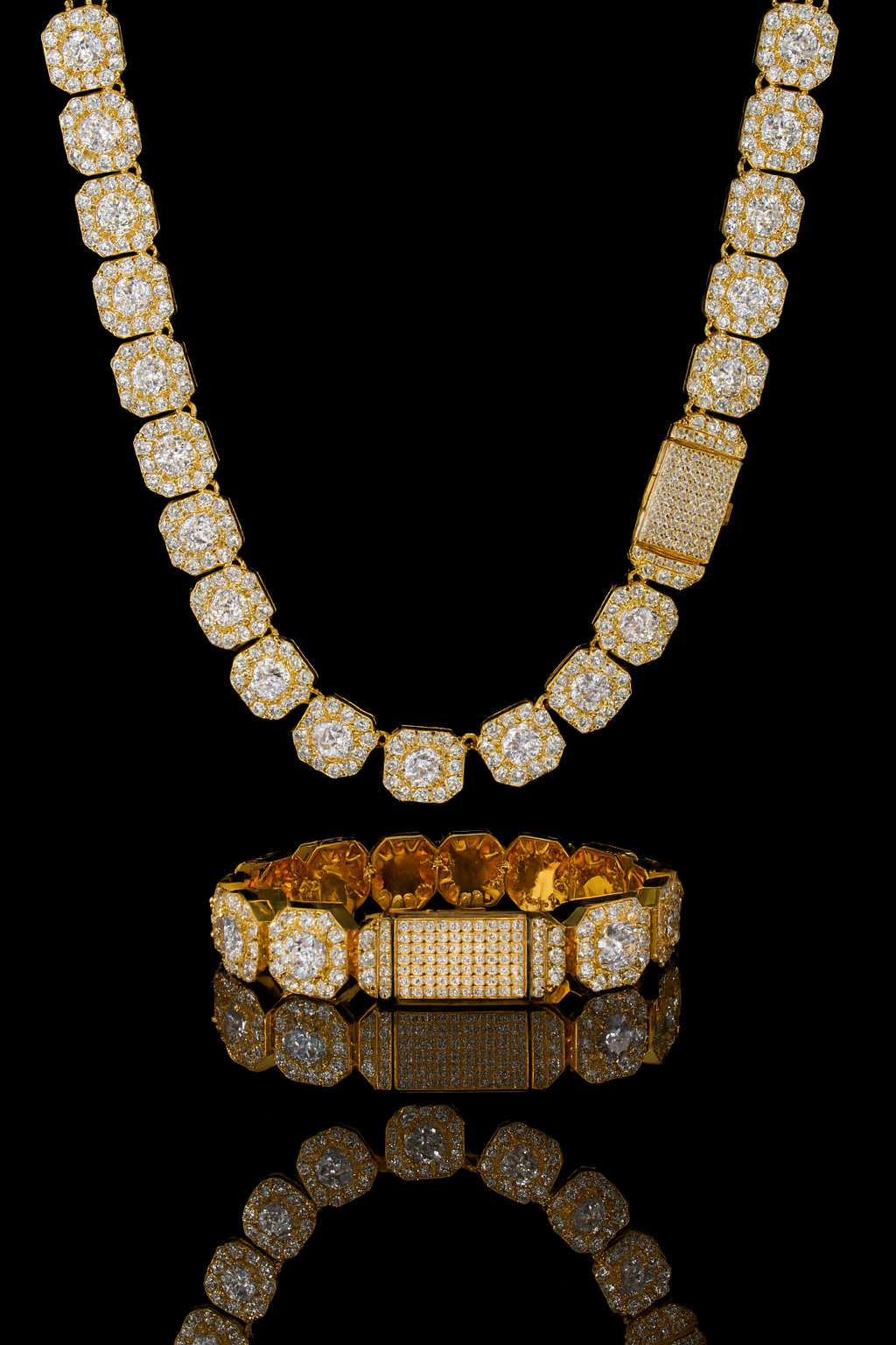 12MM Flip Buckle Iced Gemstone Chain + Bracelet Set