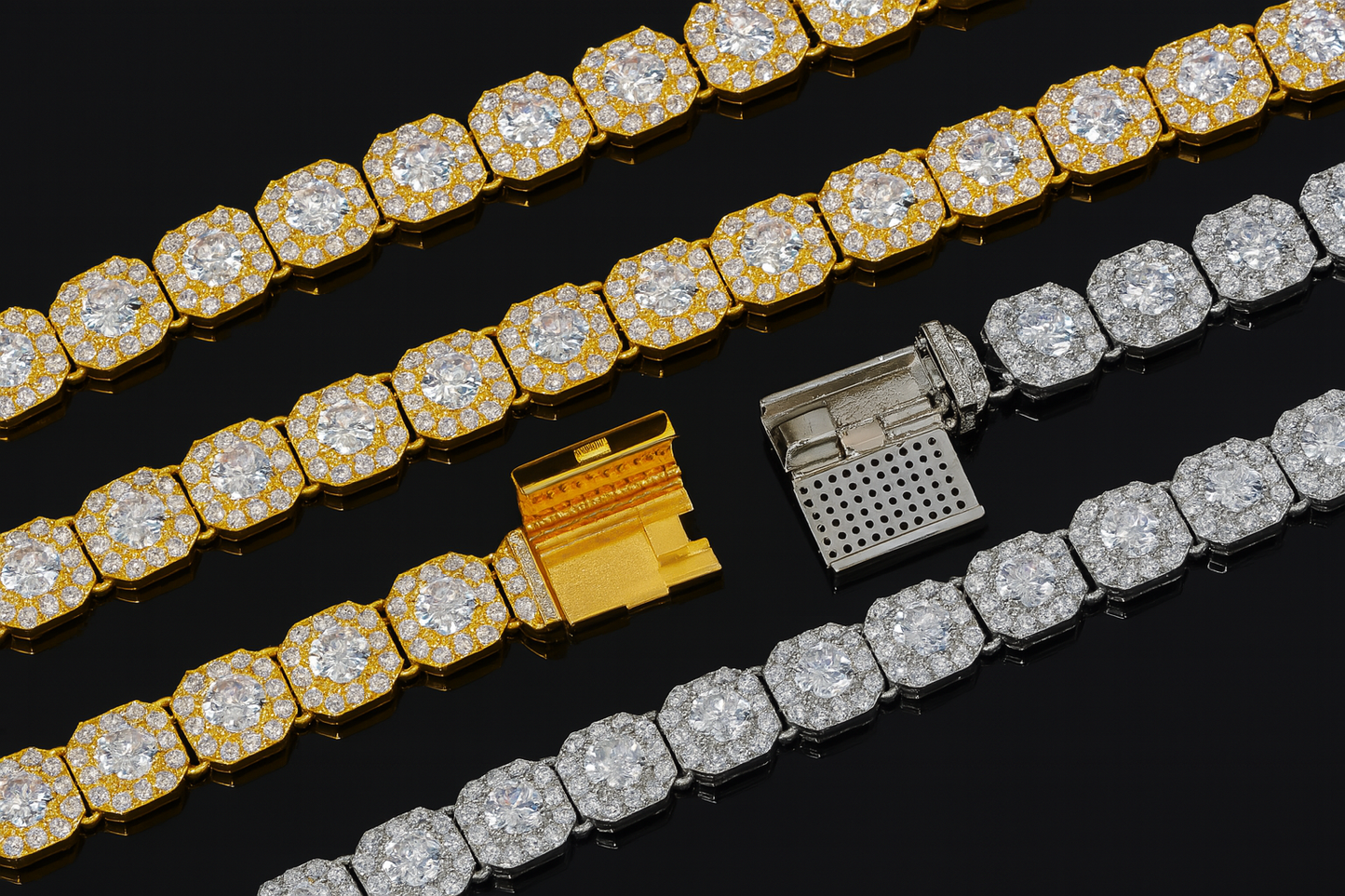 12MM Flip Buckle Iced Gemstone Chain + Bracelet Set