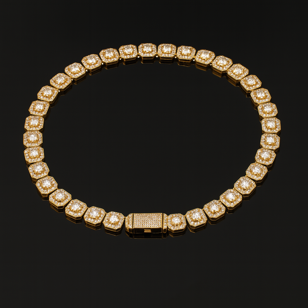 12MM Flip Buckle Iced Gemstone Chain + Bracelet Set
