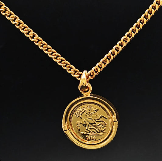 18K Gold Filled Customized Stamped Sovereign Pendant Necklace