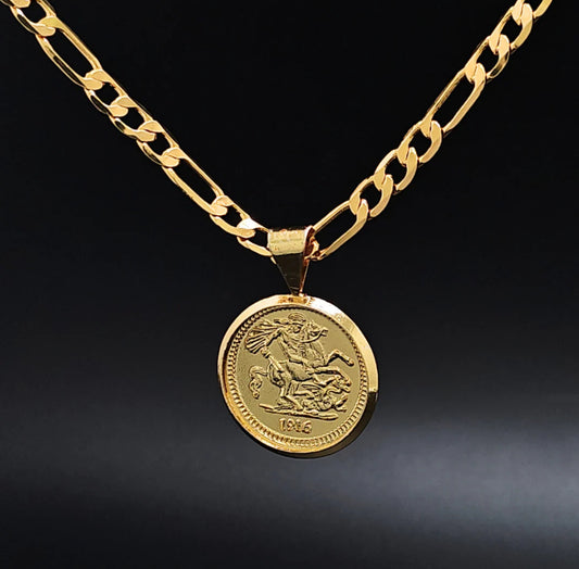 19K Gold Filled Stamped Tarnish Proof Customized Full Sovereign Pendant Necklace